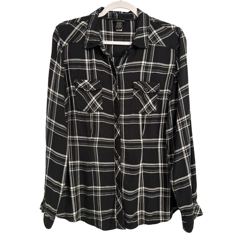 Torrid Womens L Boyfriend Camp Plaid Challis Soft Rayon Casual Button Down Shirt